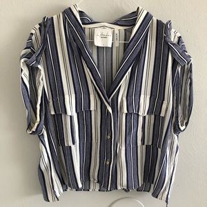 L’Academie blue and white crop blouse